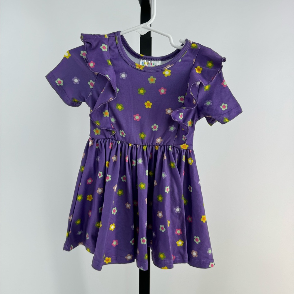 Dot Dot Smile purple short sleeve ruffle dress size 12-24 months new with tags